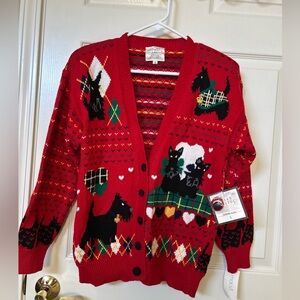 Susan Bristol Vintage Scottie Terrier Hand Knit Animal Christmas Sweater NWT